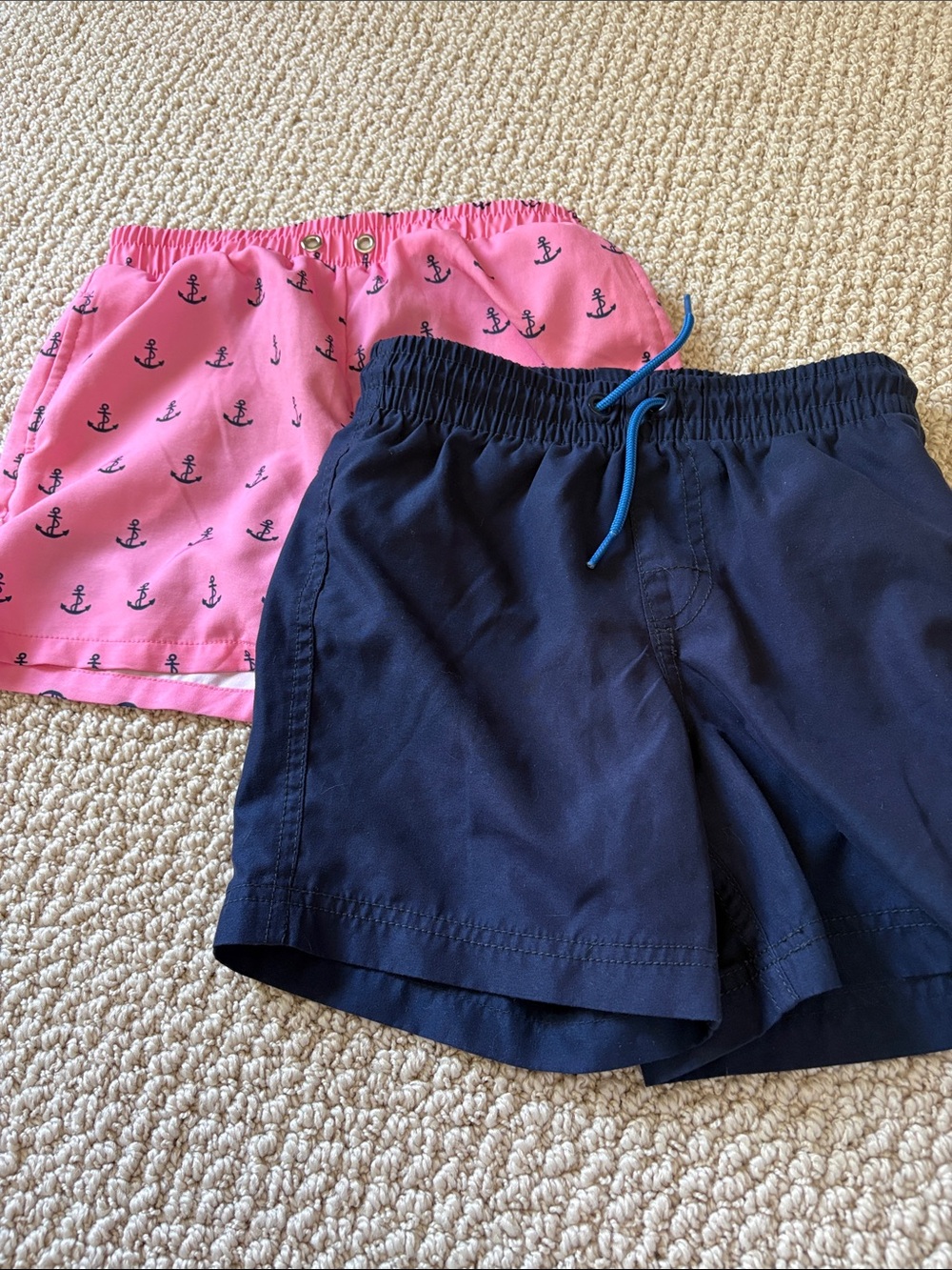 Boys Navy and Pink Anchor Swim Trunks 6-7